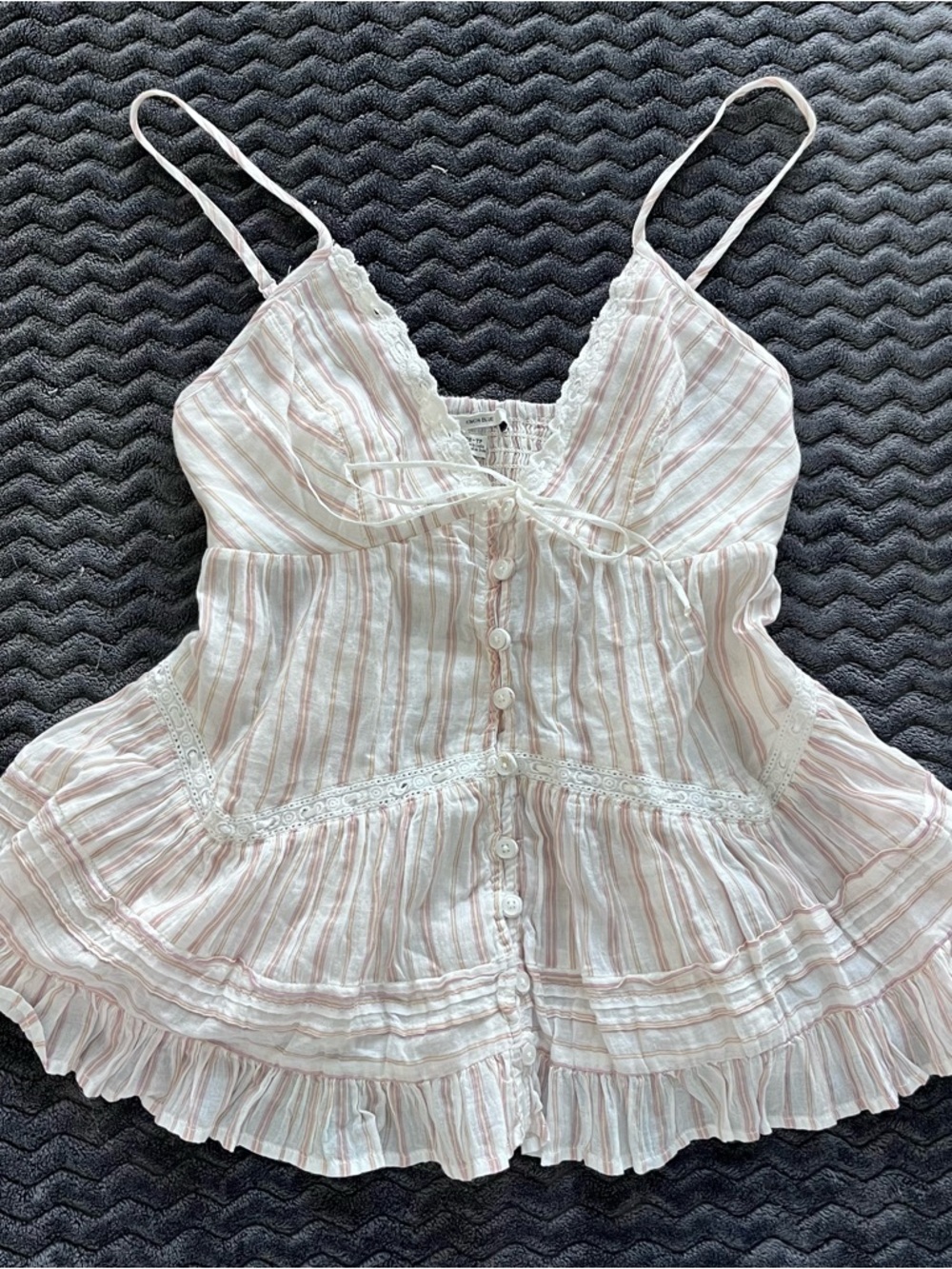 Kimchi Blue Pink & White Striped Lace-Trim Spaghetti Strap Top